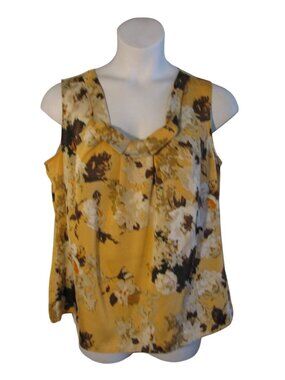 Talbots 1X Mustard Yellow Brown Floral Tank Shirt Top Shell